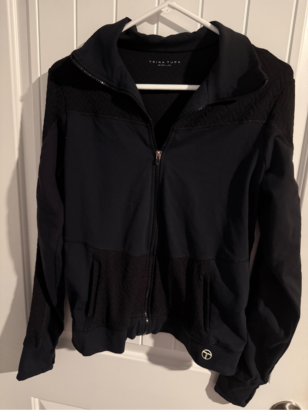 Trina Turk Recreation Black Geometric Zip-Up Athletic Jacket – M